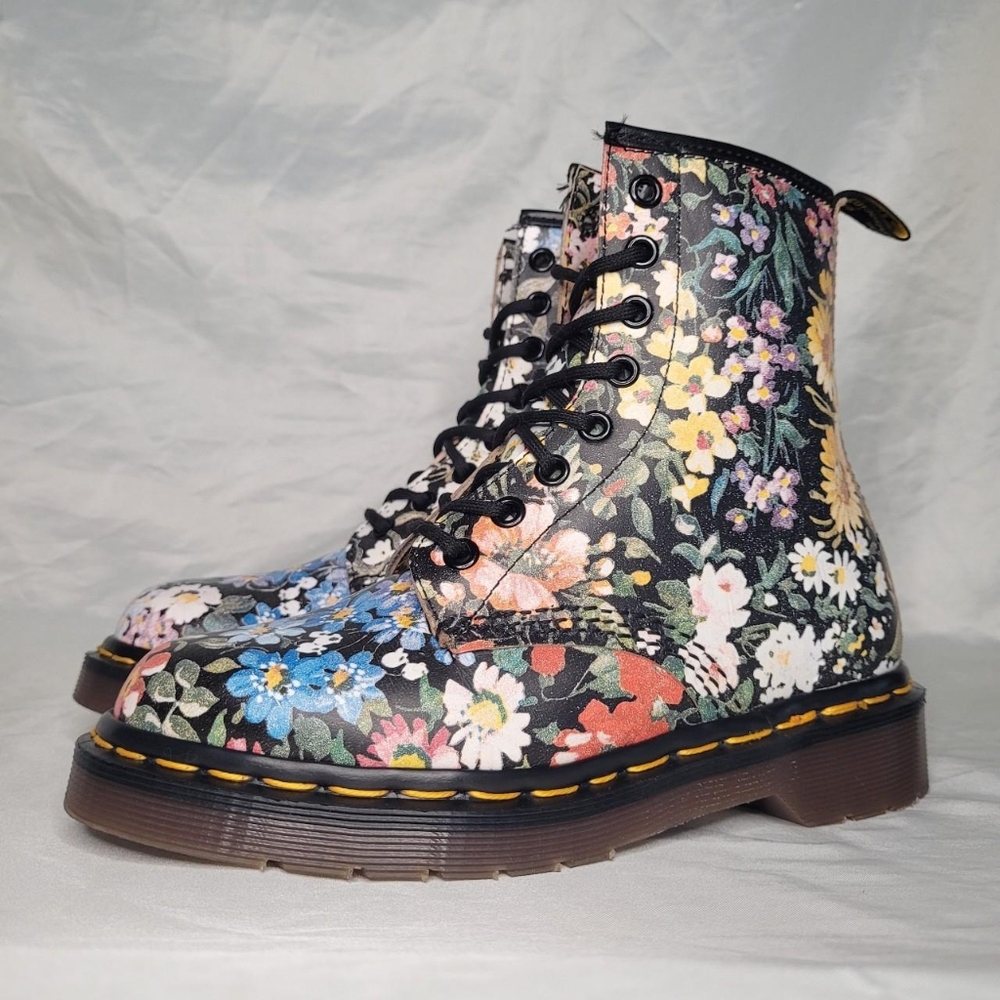 Dr. Martens vintage 90s era 1460 floral print Sienna Miller leather boots